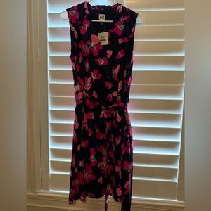 Anne Klein Navy Midi Dress with Pink Floral Print